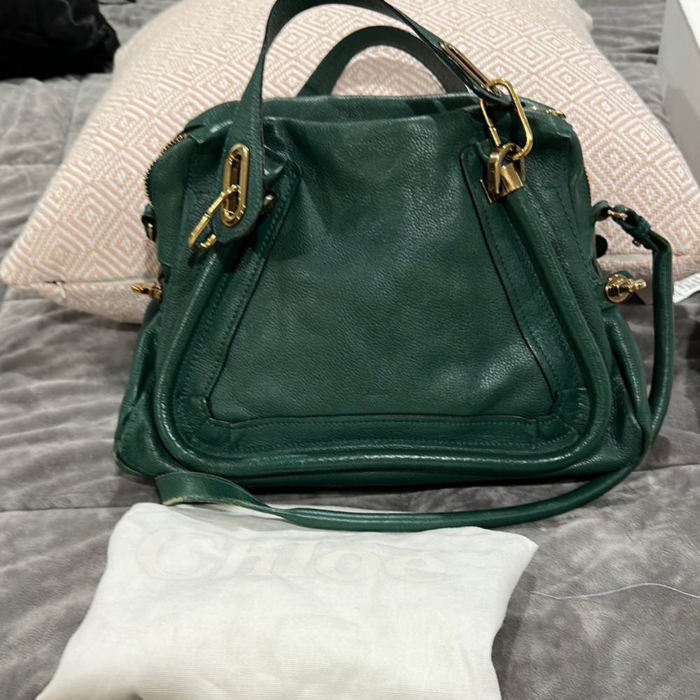 Chloe Green Shoulder Bag with Gold Hardware